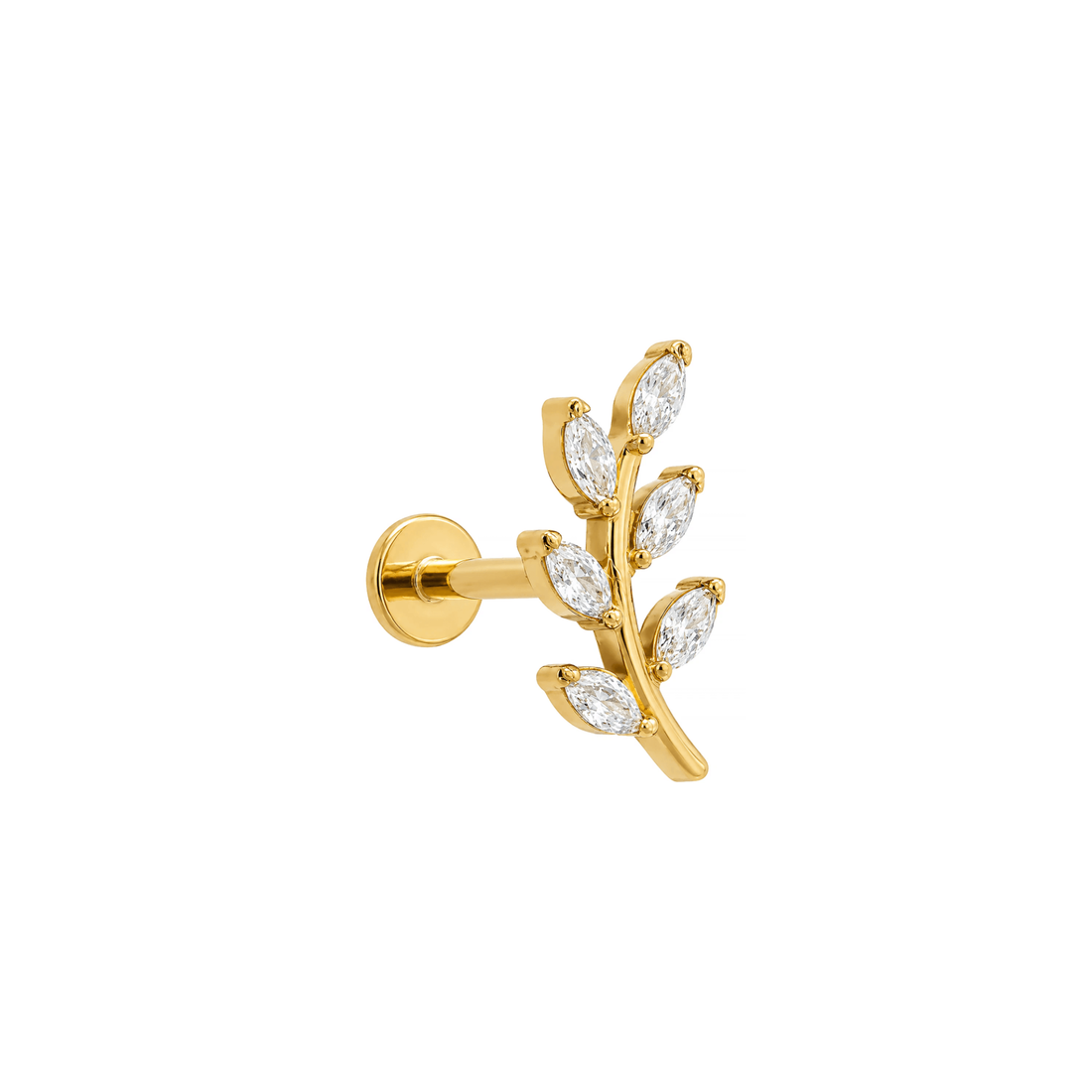 Piercing Labret Folha Cravejada Zircônias